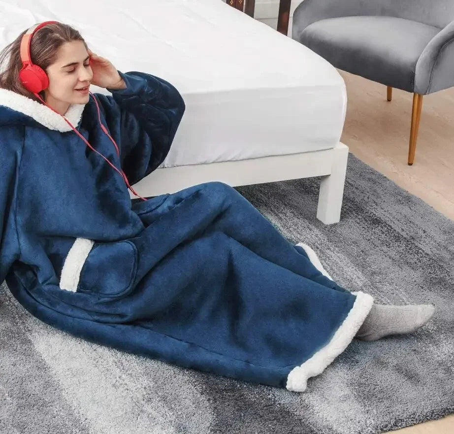 2024 Winter Super Long Flannel Blanket Winter Hoodies Sweatshirt Women Men Pullover Fleece Giant TV Oversized Blanket